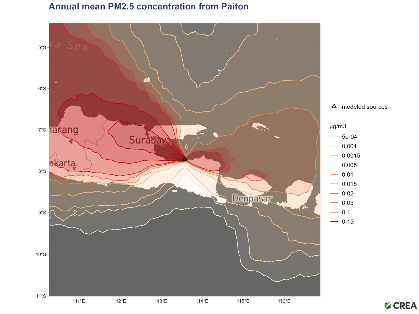 Gambar. Rata-rata tahunan penyebaran PM2.5 dari Komplek PLTU Paiton