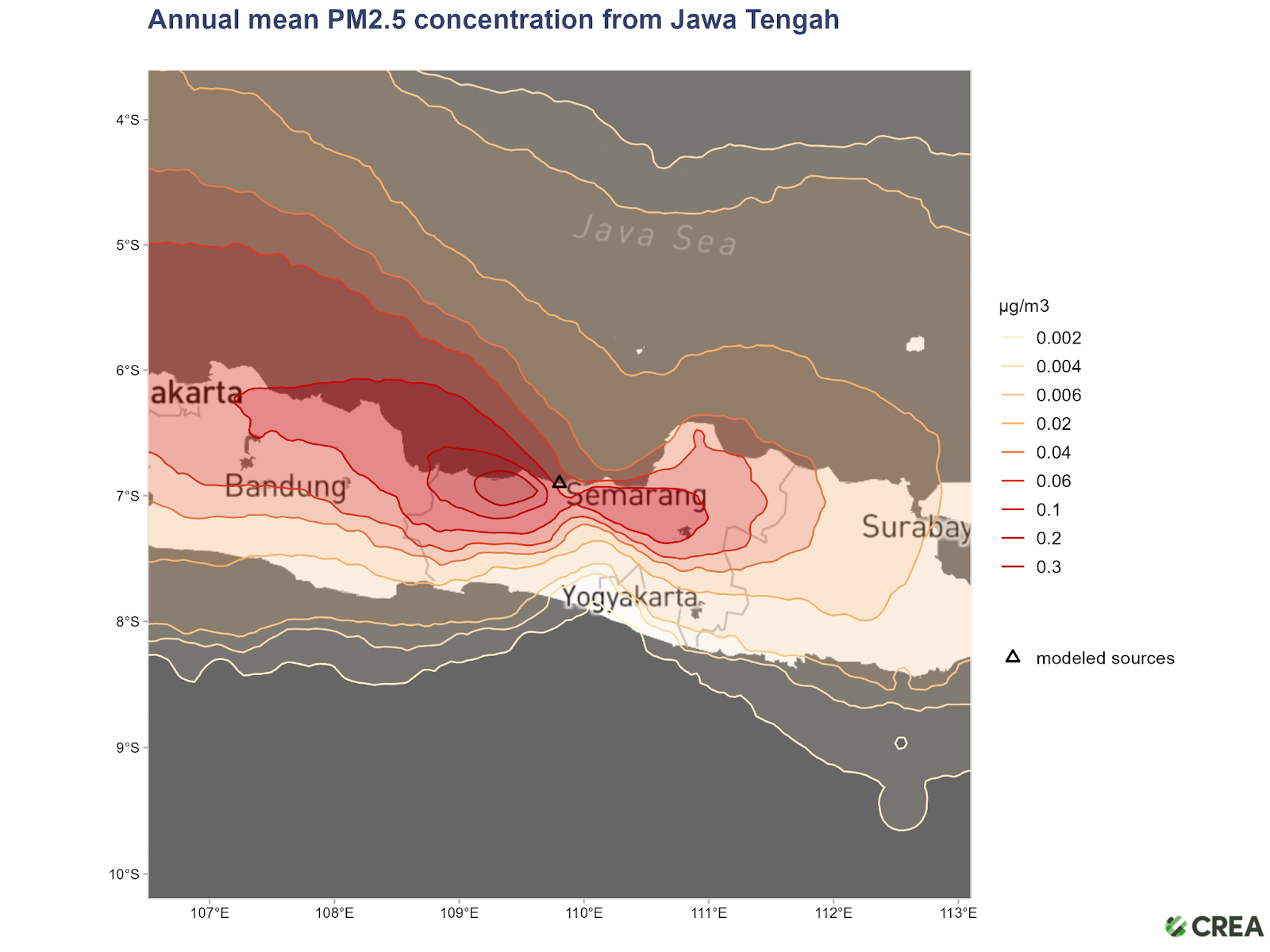 Gambar. Rata-rata tahunan penyebaran PM2.5 dari PLTU Batang